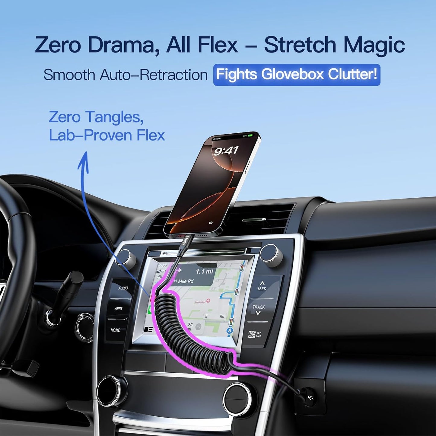 AGVEE 5ft Coiled Short USB to USB-C Charging Cable [USB-IF Certified] 3A Fast Charger Cord in Car for iPhone 16/15 CarPlay, Galaxy S25 S24 S23 S22 S21 S10 S9 S8, Google Pixel, Black