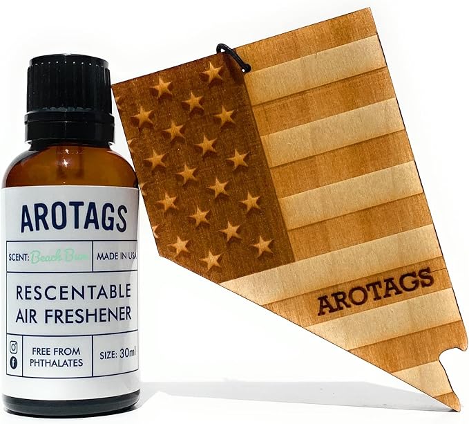 Arotags Car Air Freshener - Reusable Wood Diffuser - Hanging Odor Eliminator - Nevada Patriot - Beach Bum Scent