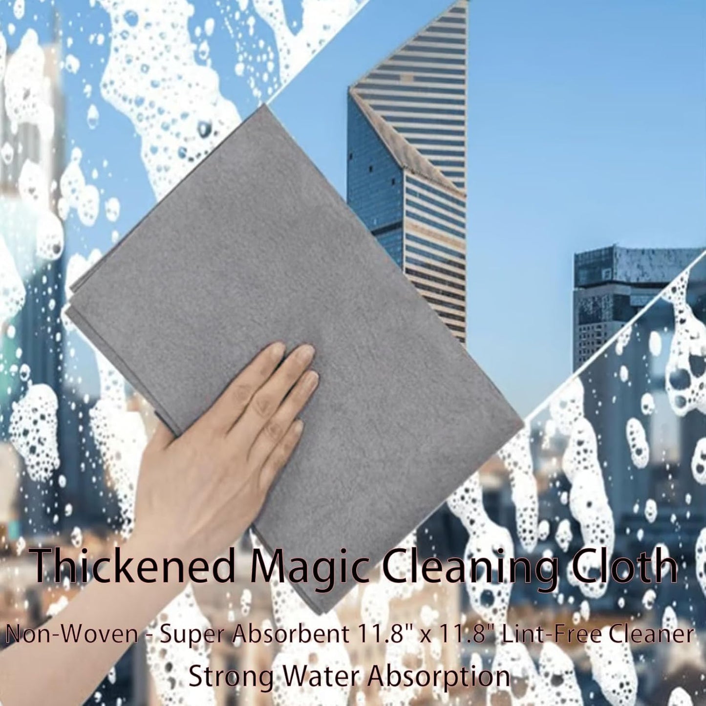 FETNHU Non-Woven - Super Absorbent 11.8" x 11.8" Lint-Free Cleaner, Reusable Thickened Magic Cleaning Cloth, Multipurpose Magic Cloths for Cleaning Glass, Cars, Kitchen, Window, Mirrors (10PCS-Gray)