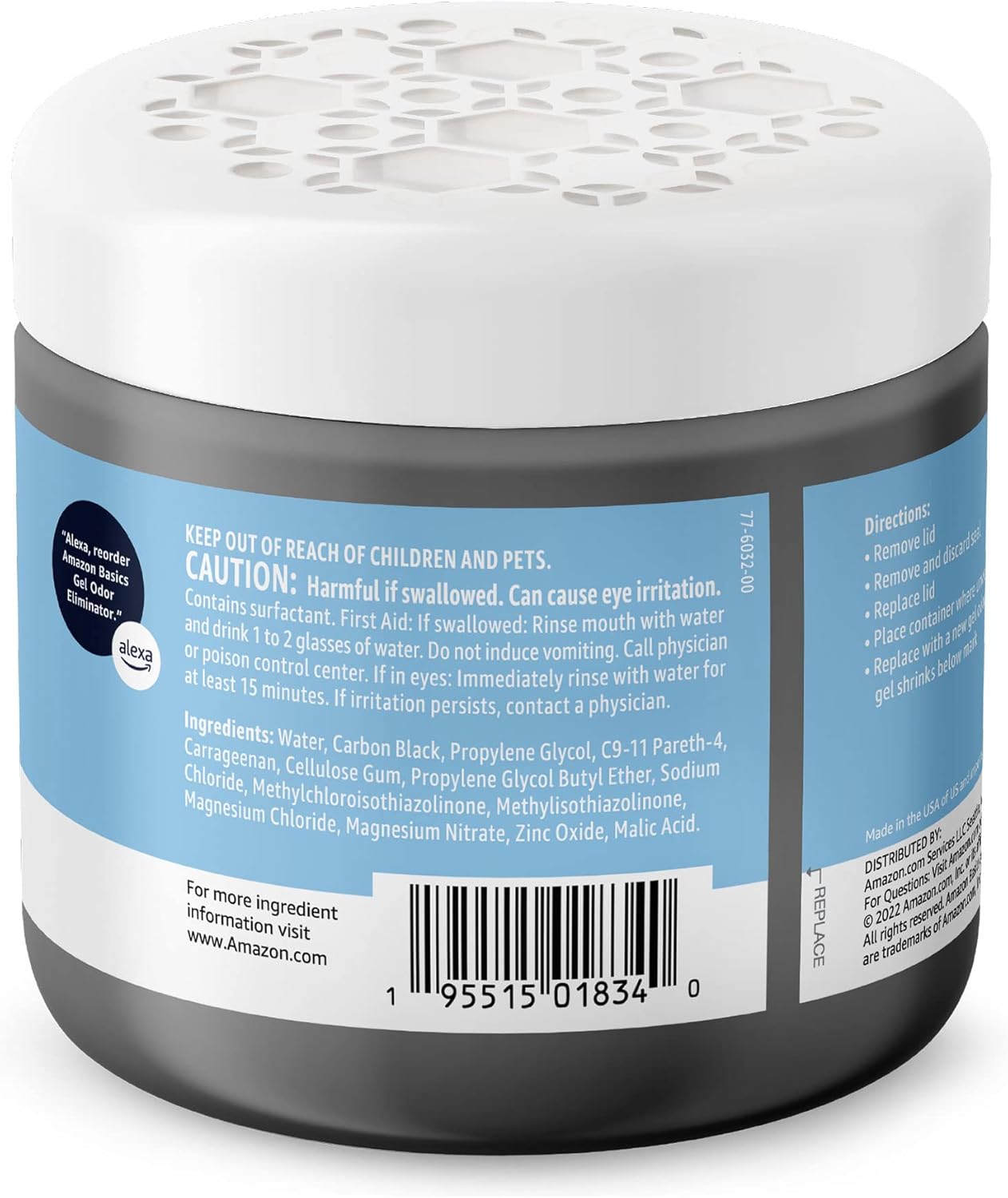 Amazon Basics Gel Odor Eliminator, Activated Charcoal, Fragrance Free, 17 Oz, Pack of 2