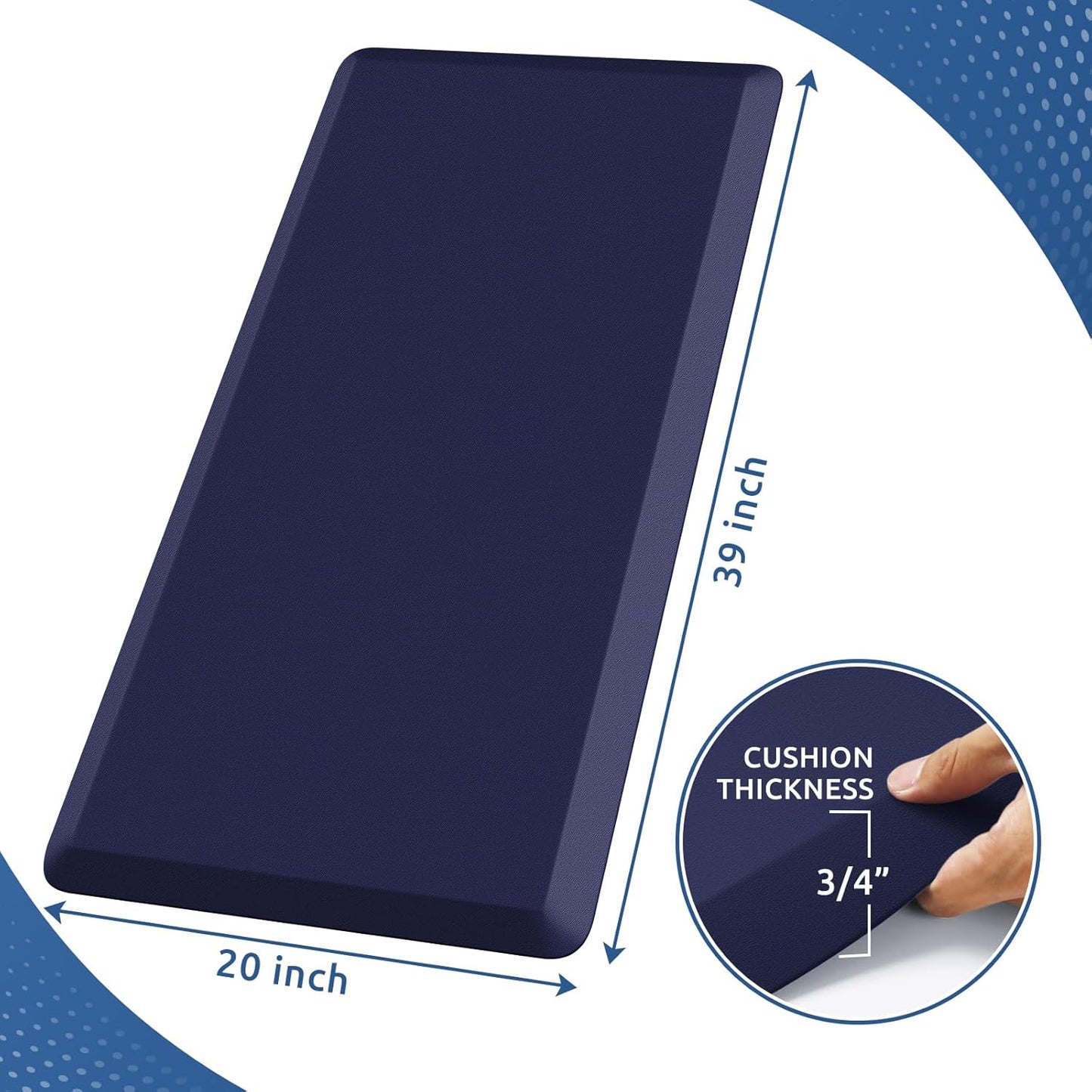 KitchenClouds Kitchen Mat Cushioned Anti Fatigue Rug 20"x39" Waterproof, Non Slip, Standing and Comfort Desk/Floor Mats for House Sink Office (Blue)