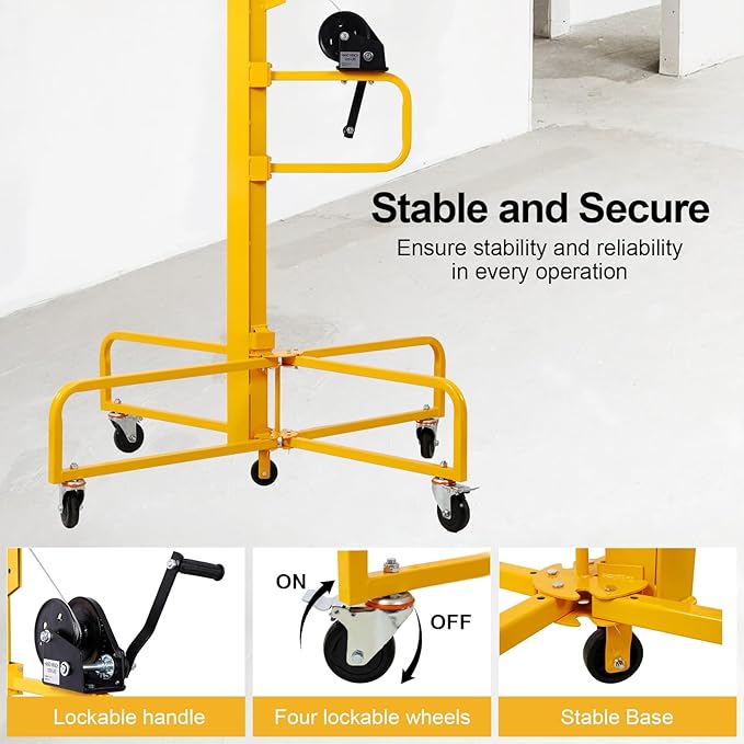 13FT Drywall Lift Sheetrock Lift, 150LBS Drywall Lift Panel Hoist with 4 Lockable Wheels for Ceiling, Drywall Rolling Lifter Panel, Drywall Jack Lift for Home & Commercial Use, Yellow