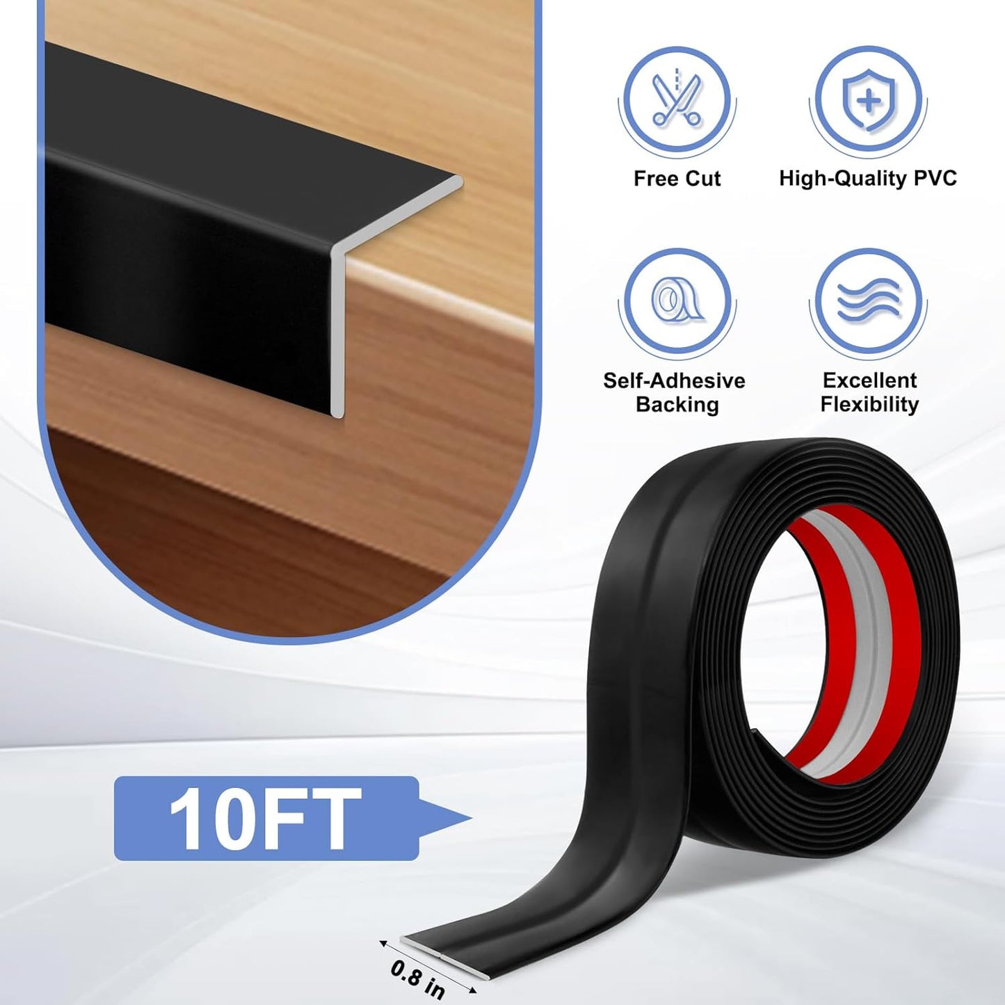 Wall Corner Protector Moulding Trim Peel and Stick Wall Corner Guards Trim Flexible Self Adhesive Edge Protector Moulding, 0.8 in x 10 Ft, Black