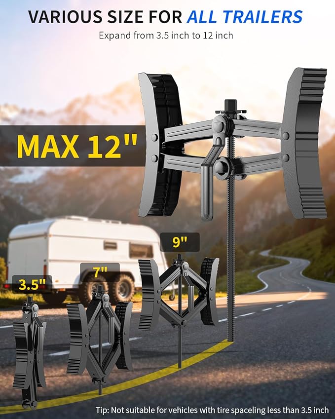 Camper RV Wheel Chock Stabilizer, Heavy Duty X-Shaped Camper Wheel Chock 2 Sets with Wrench for Travel Trailer, Fits 3.5" to 12" Wheel Gaps, Anti-Move Tire Wheel Chock