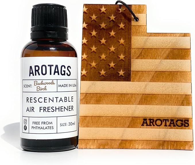 Arotags Car Air Freshener - Reusable Wood Diffuser - Hanging Odor Eliminator - Utah Patriot - Balsam & Cedar Scent