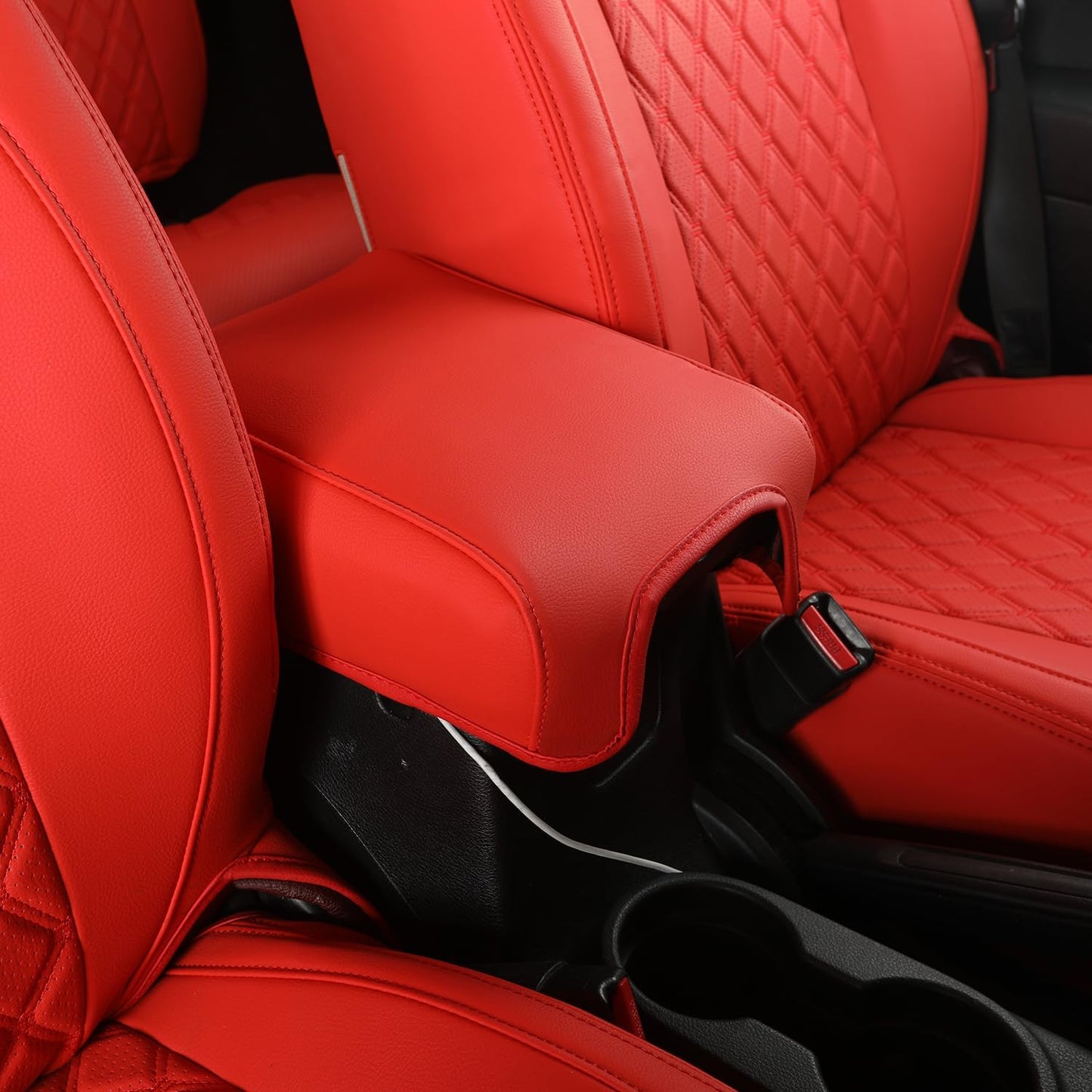 GIANT PANDA Customized Front Car Seat Covers for Jeep Wrangler JK 2/4 Door Sahara Sport Rubicon Unlimited Altitude 2013 2014 2015 2016 2017,Faux Leather - (Red)