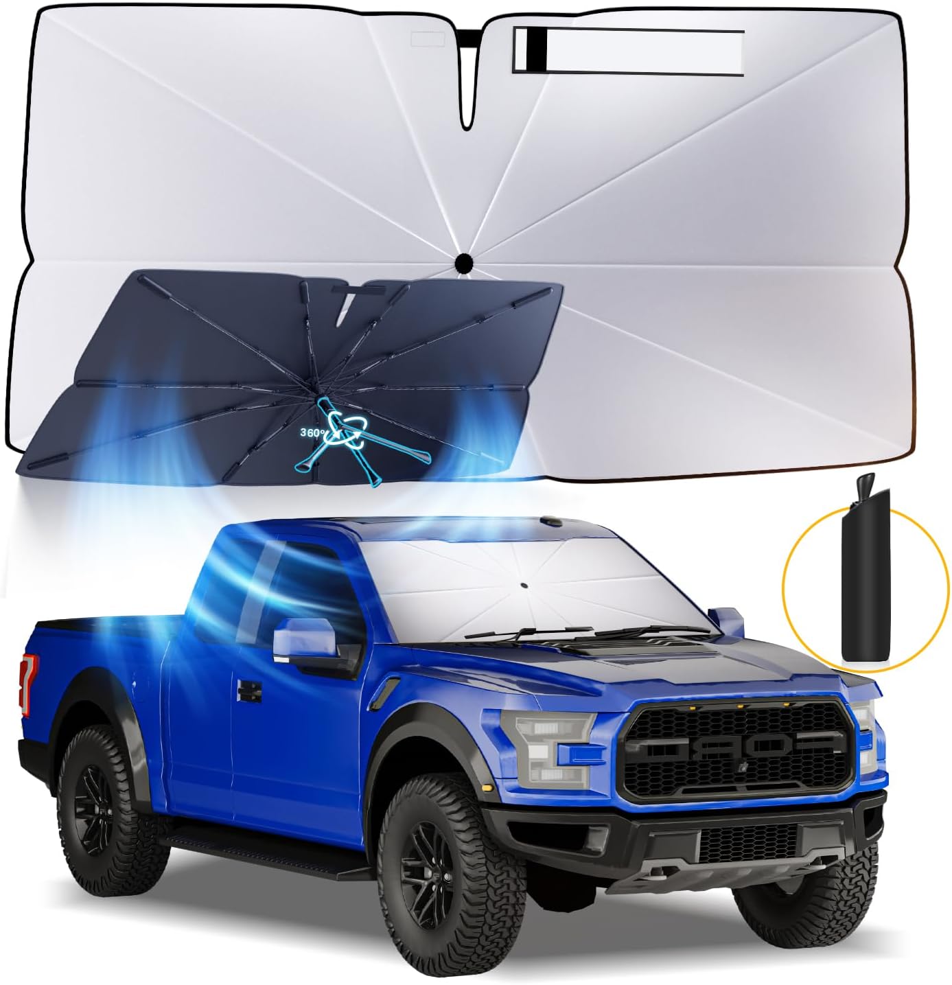 Windshield Sun Shade Umbrella: for Ford F150-2015-2023 2024 2025 - Front Car Window Shades - Foldable Sunshades Block UV Keep Cool