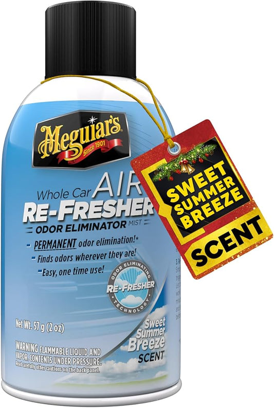 Meguiar's Whole Car Air Refresher, Odor Eliminator Spray Eliminates Strong Vehicle Odors, Summer Breeze 2 Oz Spray Bottle