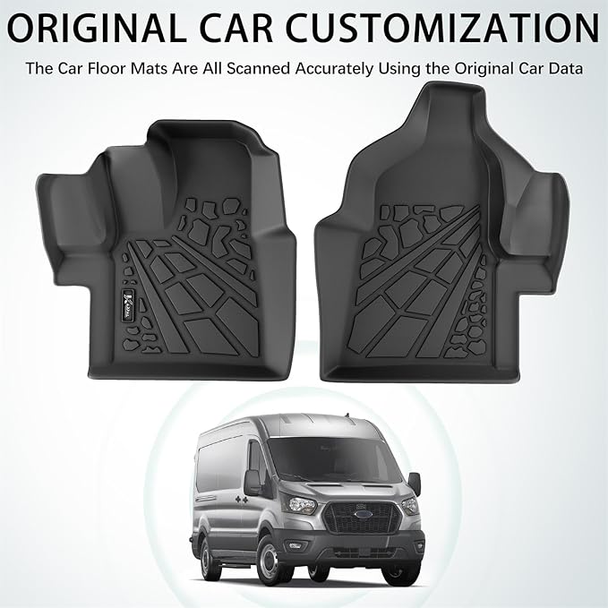 KARPAL Floor Mats Front Liner Fit for 2020-2025 2026 Ford Transit with Vinyl Flooring (No Transit Connect), Custom Fit TPE All Weather Ford Transit 150/250/350 1st Row Floor Liner