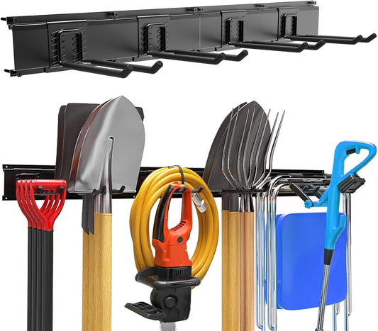 Garage Garden Tool Organizer Wall Mount, Heavy Duty Garage Tool Storage Rack 32 Inches, Max Load 220lb - Shovel, Rake, Folding Chair, Weed Eater Storage