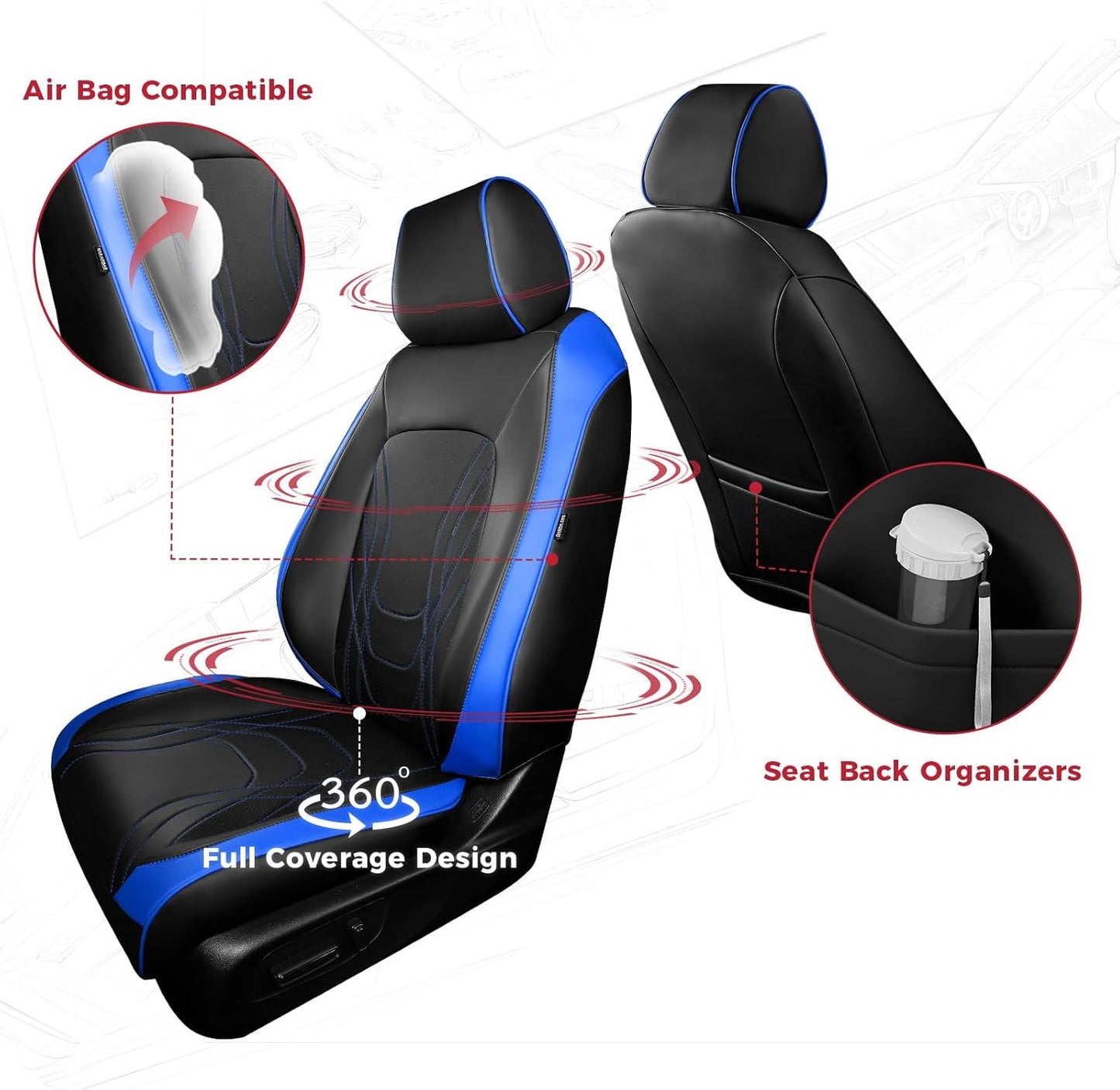 FREESOO Seat Covers for Honda CRV, Custom Fit Seat Covers Full Set, CRV LX EX EX-L Sport Touring Special Edition Trailsport Hybrid & Gas 2023 2024 2025 2026, Leather Waterproof Seat Cover, Black&Blue