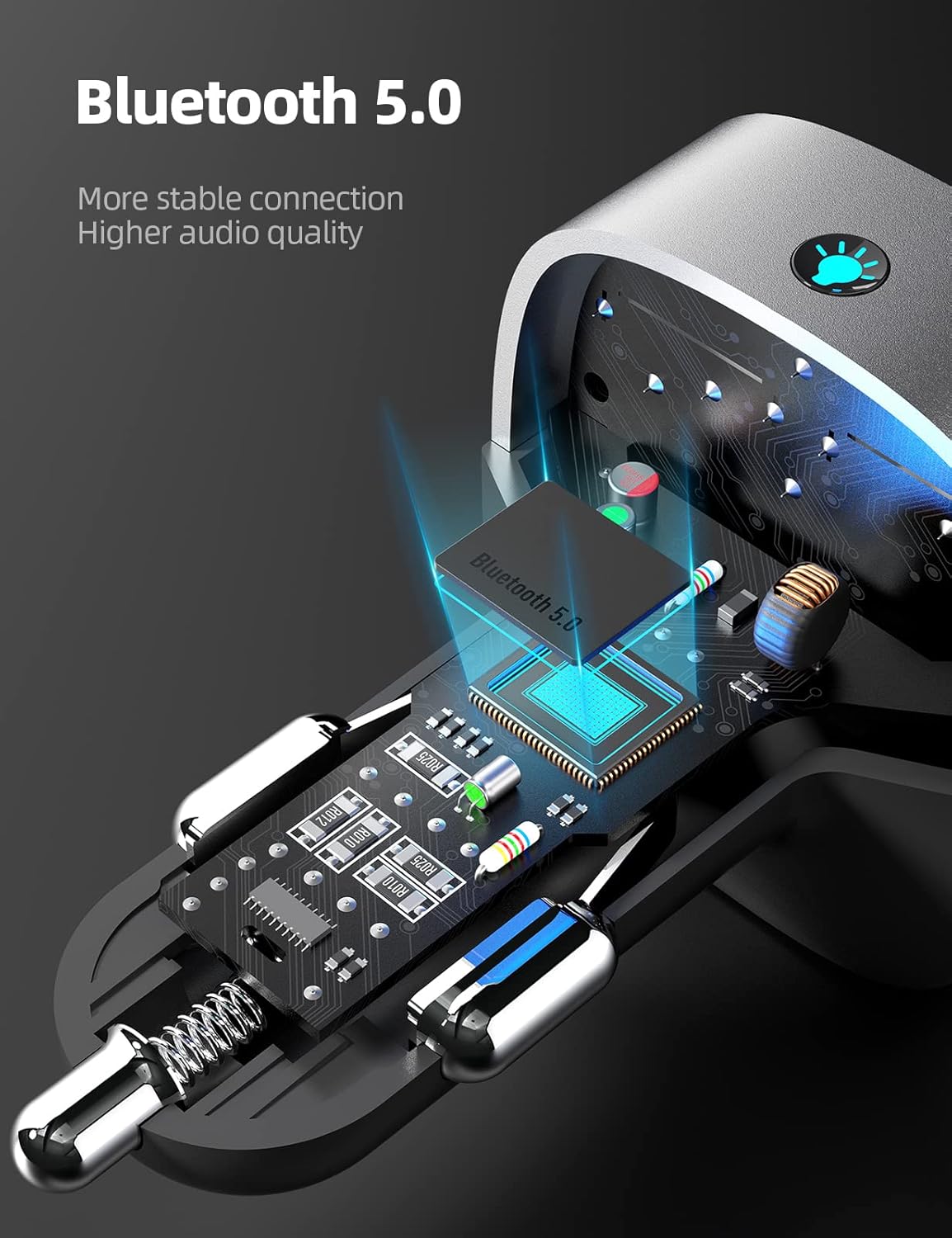 Nulaxy Bluetooth FM Transmitter for Car,Bluetooth Car Adapter Charger with Dual USB Charging Ports, MP3 Music Player Supports TF Card & USB Disk,Hands Free Calling, 7 Colors Led Backlit Light - Silver