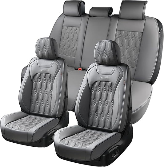 Coverado Car Seat Cover Full Set, Waterproof Front and Back Seat Covers for Cars, 5-Pack Leather Seat Covers, Car Seat Protectors, Driver Seat Cushions Fit for Most Vehicles Gray