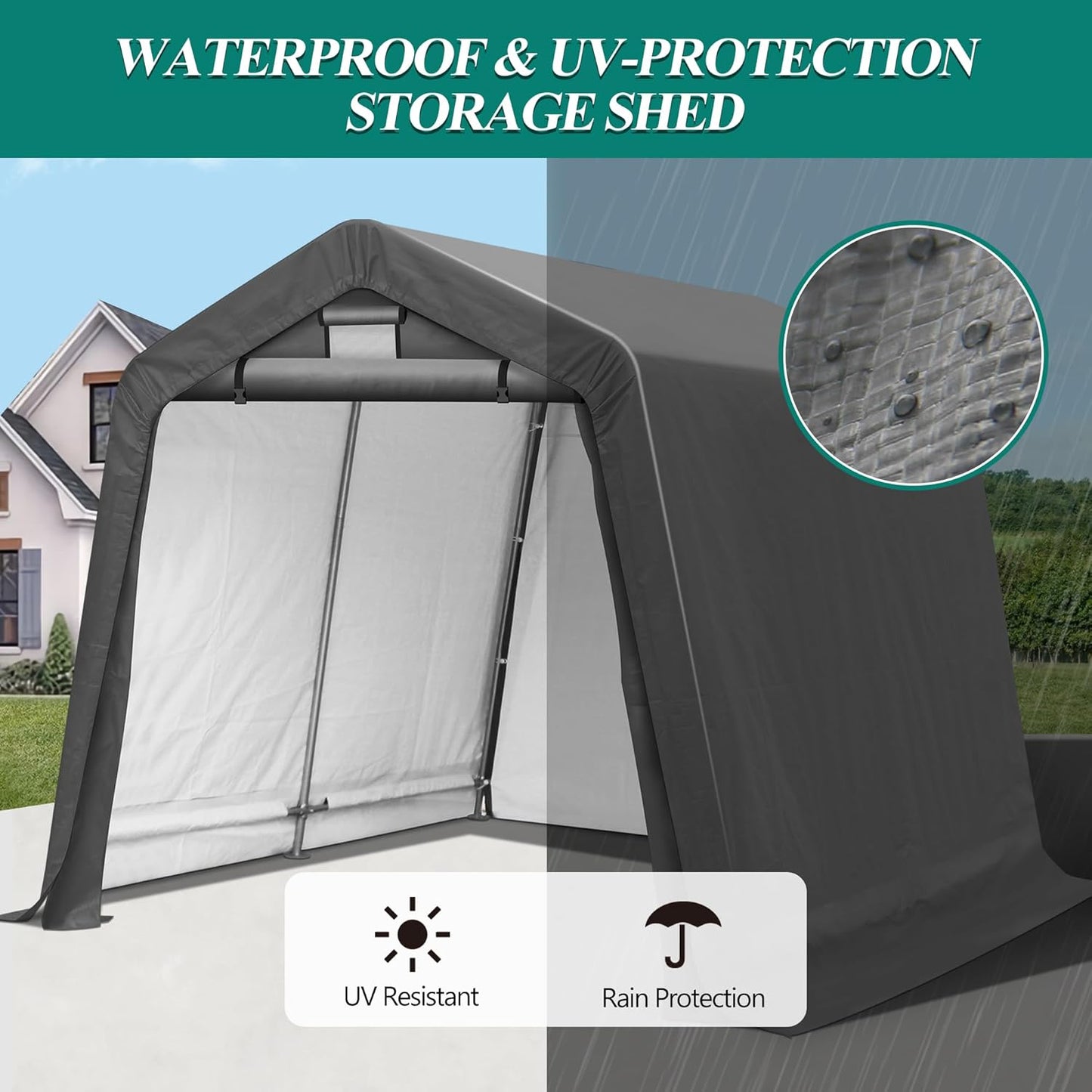 8' x 8' Outdoor Storage Shelter Shed- Heavy Duty Storage Tent with Roll-up Ventilated Windows, Portable Garage Zipper Storage shed for Bike, ATV, Motorcycle Shelter, Gray