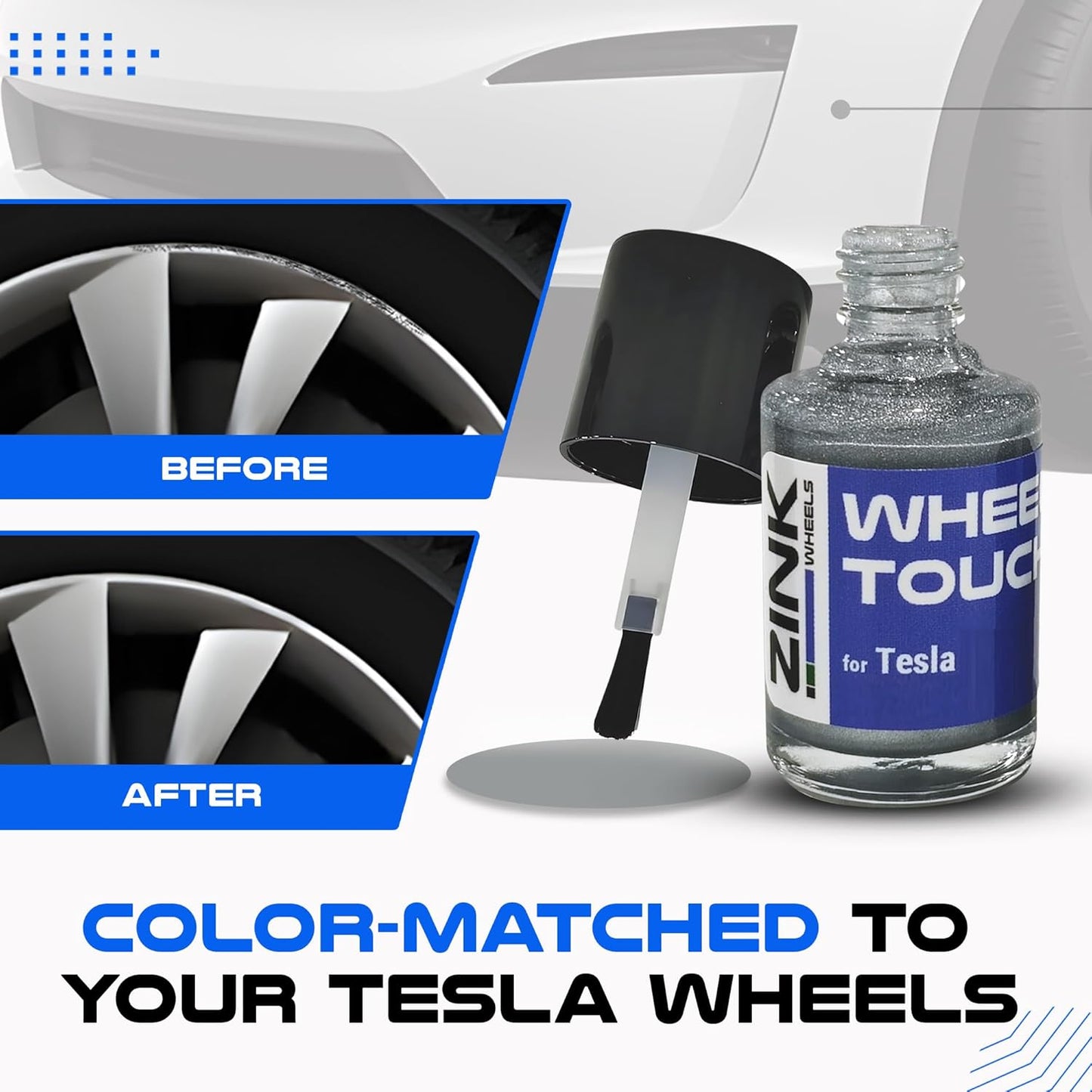 Premium Tesla Wheel Curb Rash Repair Kit for Model X 19-inch Silver Cyclone Rims - DIY Kit with Color-matched Touch Up Paint - Made in USA
