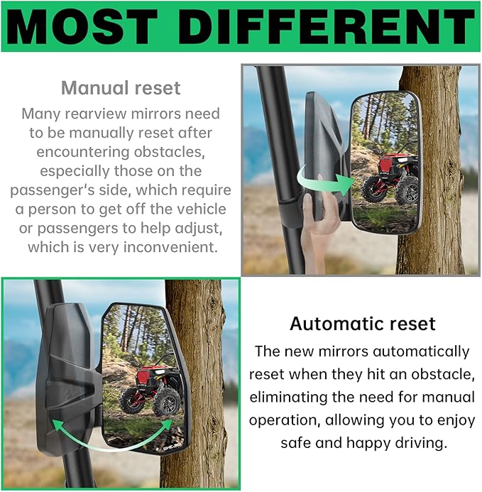 UTV Side Mirrors,You No Longer Need to Adjust by Hand,Innovative Automatic Reset Function,for 1.5"-2.0" Roll Cage,Compatible with Polaris RZR,Can Am Maverick,Honda Pioneer SXS,Kawasaki Mule