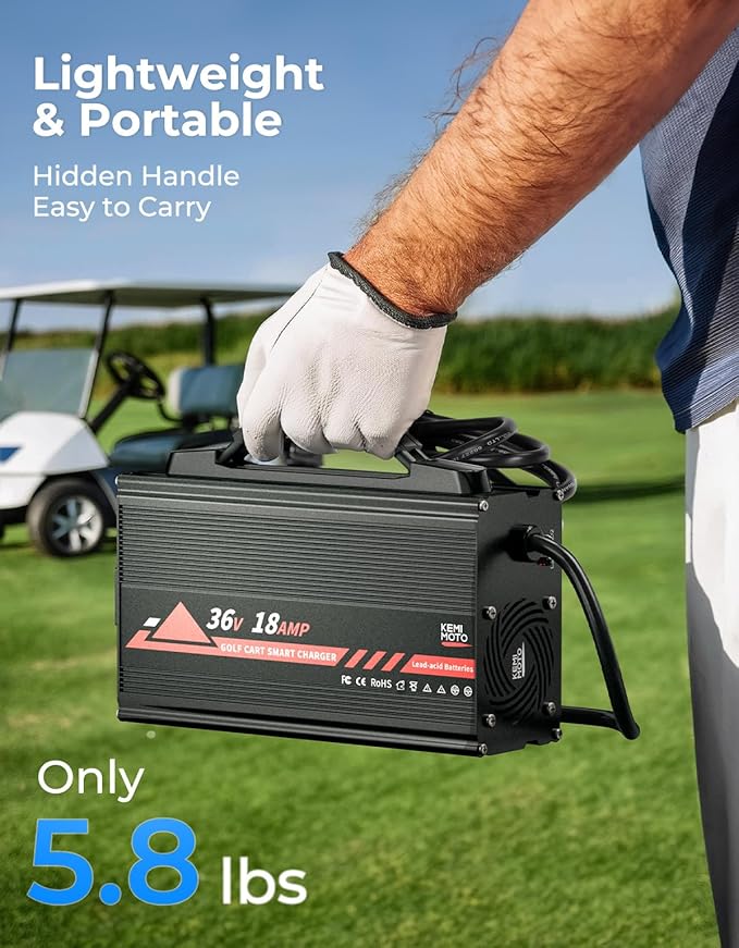 KEMIMOTO 36V Golf Cart Charger for EZGO TXT/TXTE/TXT PDS/Freedom TXT/Shuttle, 18A Golf Cart Battery Charger, Overcharge Protection, Full in 4-6H, Trickle Charge, 16 ft, D-Plug, for Lead Acid Battery