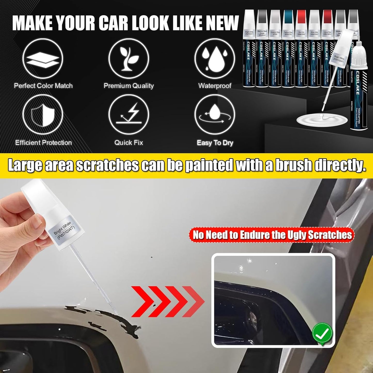 Car Touch Up Paint(Red Hot(PR6/ZR6)) for Chrysler, Car Paint Scratch Repair Kit, Quick & Easy Solution to Repair, 2 in 1 Scratch Remover Pen with 2PCS Disposable Micro Applicators