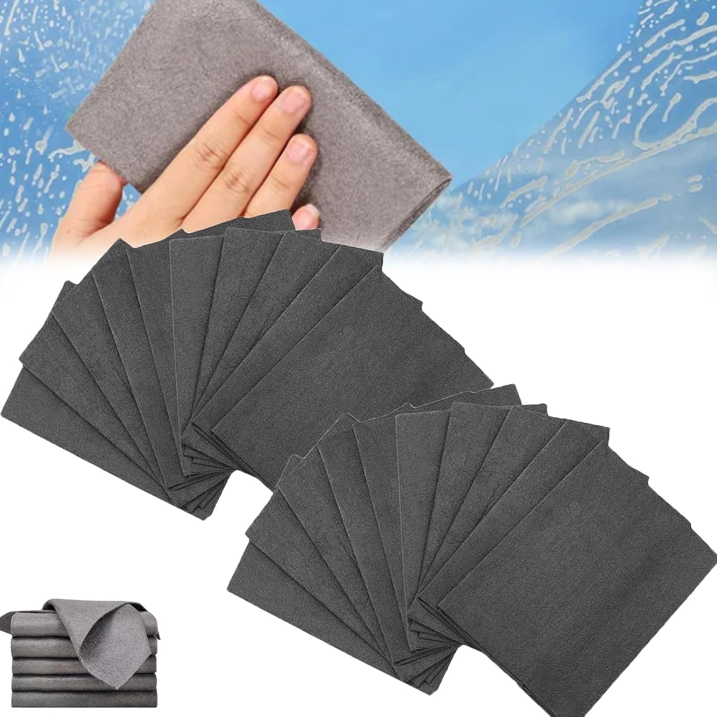 FETNHU Non-Woven - Super Absorbent 11.8" x 11.8" Lint-Free Cleaner, Reusable Thickened Magic Cleaning Cloth, Multipurpose Magic Cloths for Cleaning Glass, Cars, Kitchen, Window, Mirrors (20PCS-Black)