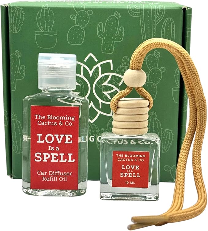Car Air Freshener with 1 Oz Refill included | Car scented on the go | Car Air Freshener | Long Lasting Hanging Fragrance | Phthalate Free Fragrance. (Love Spell (Type), 10 ml)