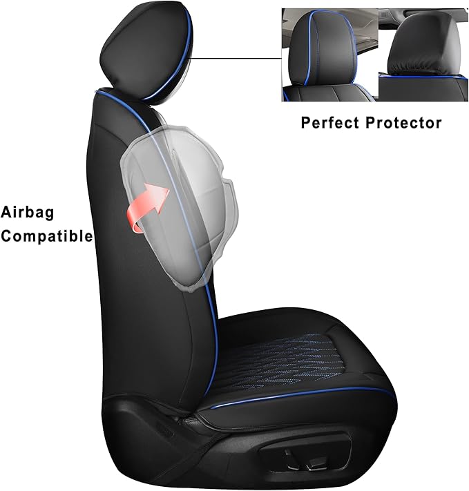 Huidasource Car Seat Covers, Waterproof Leather Vehicle Cushion Covers, Universal Fit for Most Sedan SUV Pickup Truck, Fit for Jeep Acura Honda Civic Nissan Mazda Dodge Buick (Full Set/Black&Blue)