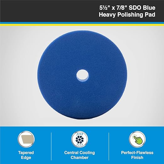 SDO Blue Foam Heavy Polishing Pad (2 Pack 5.5”) - Premium Standard Duty Orbital Polishing Pads for Painted Surfaces. (Fits 5" Backing Plate.)