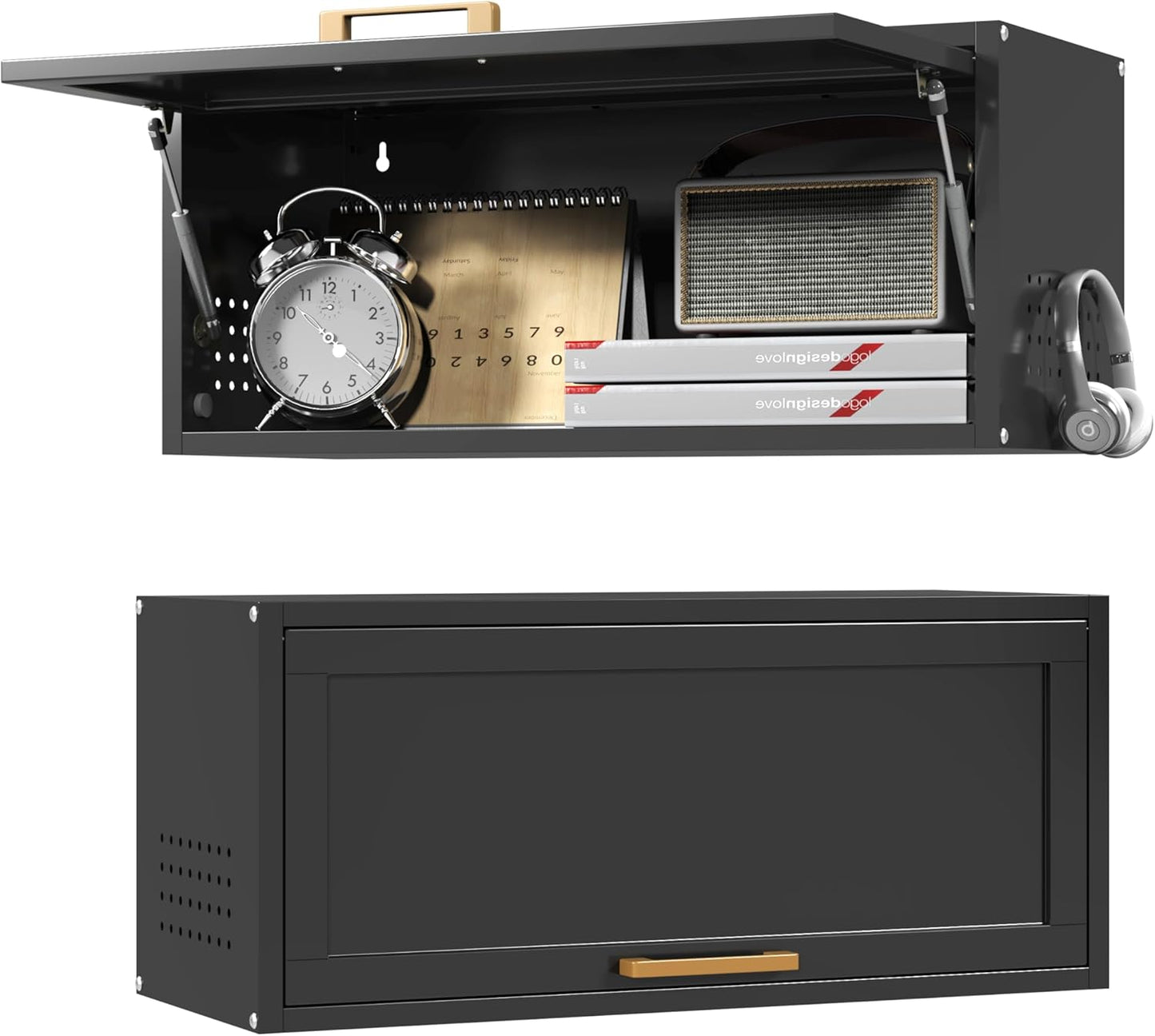 Metal Garage Wall Cabinet, Floating Tool Cabinet for Home, Office, Kitchen, Basement, Warehouse - Black with Up-Flip Door, Wall Mounted, Assembly Required