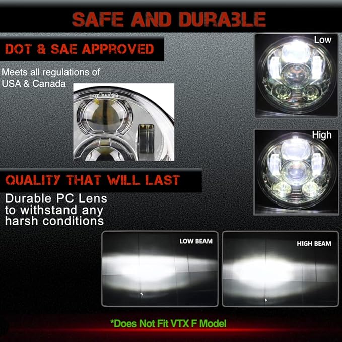 SLK-Lights VT1300 Fury LED Daymaker Chrome Headlight 5 3/4"- Direct Fit - Plug & Play - Compatible Honda VT1300 2010-2022 Honda Fury, Sabre, Interstate, and Stateline (Chrome)
