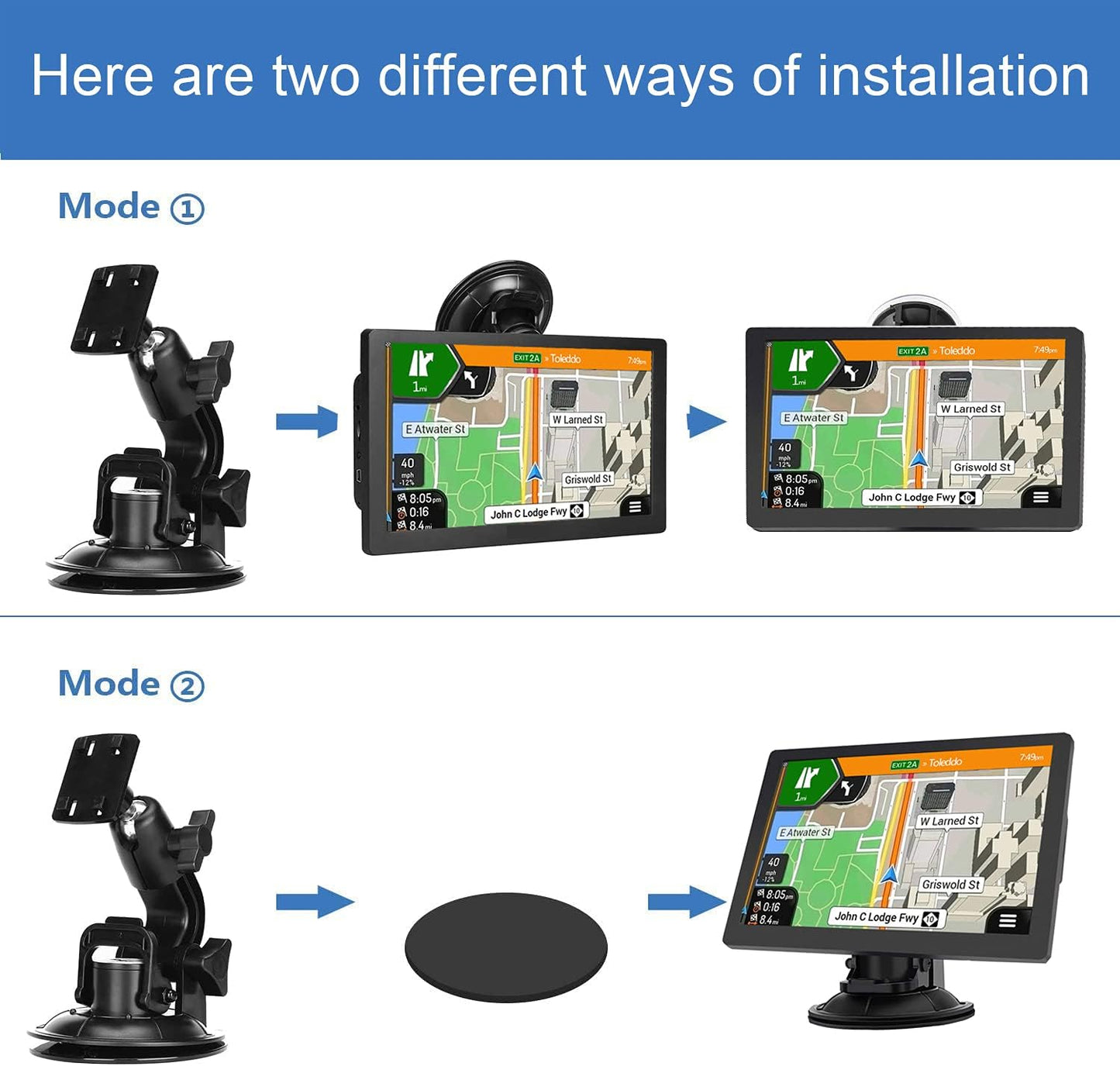 GPS Navigator for Car Truck RV – 9'' HD Touchscreen, Latest 2025 Map with Custom Truck Routing, Lane Guidance, Turn-by-Turn Voice Directions, Speed & Red Light Alerts, Free Lifetime Updates