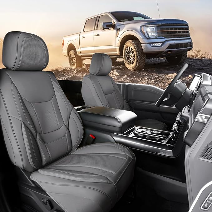Coverland Custom Fit Car Seat Covers for Truck Compatible with [Silverado Sierra 1500, 2500, 3500, 2500HD, 3500HD] Premium Waterproof Non-Slip Interior Protector [Front Dark Gray - Size Chart A107]