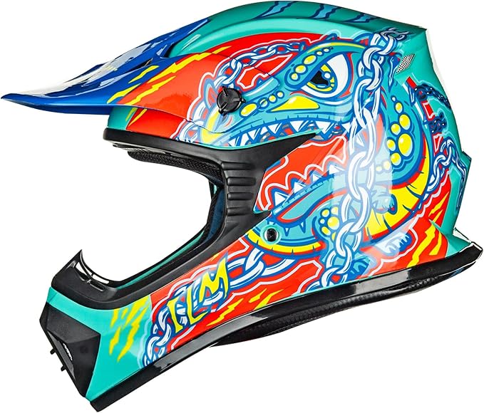 ILM Youth & Kids Dirt Bike Helmets Motocross ATV Dirtbike BMX MX Offroad Full Face Motorcycle Helmet, DOT Approved Model 128YS (Crocodile Green, Youth-XLarge)