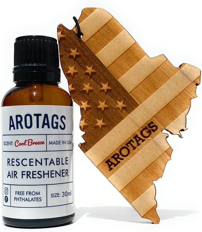 Arotags Car Air Freshener - Reusable Wood Diffuser - Hanging Odor Eliminator - Maine Patriot - Cool Breeze Scent