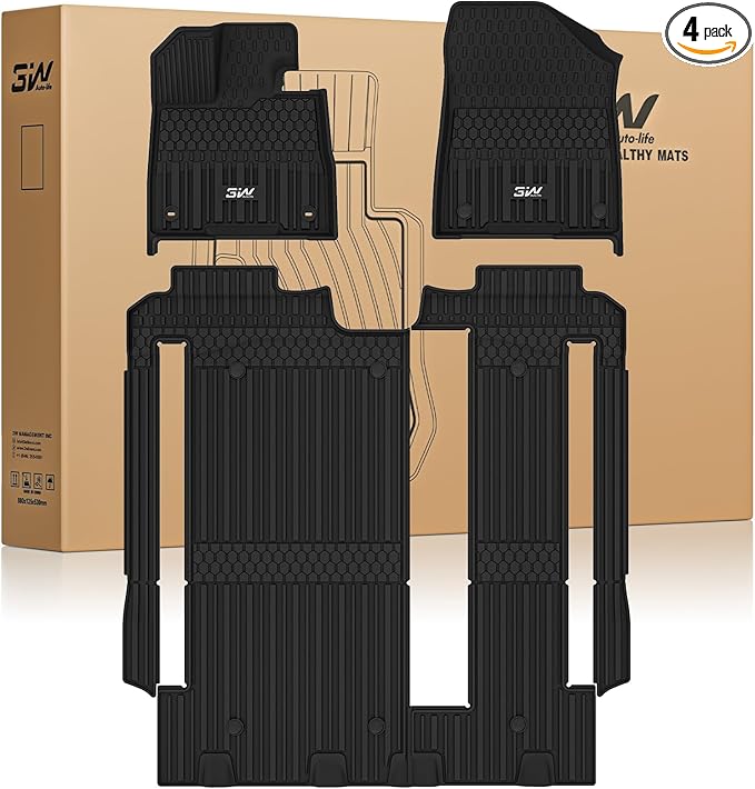 3W Floor Mats for Toyota Sienna 2021-2026 8 Seat LE/XLE, TPE All Weather Custom Fit Floor Liner for Toyota Sienna 1st, 2nd and 3rd Row, Black (Only for 8 8assenger)