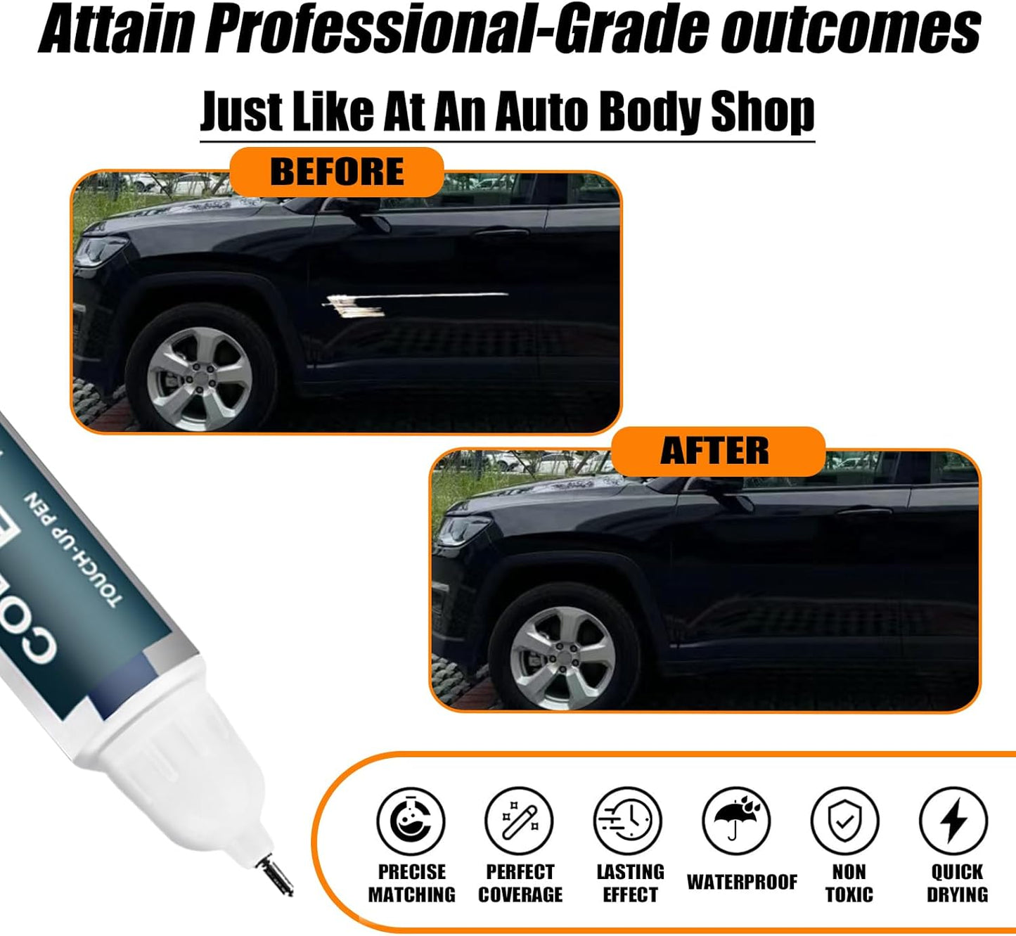 PXJ/KXJ Diamond Black Crystal Pearl Touch Up Paint for Jeep, Car Paint Pen Scratch Repair Two-In-One Touch Up Paint, Premium Car Scratch Remover for Deep Scratches