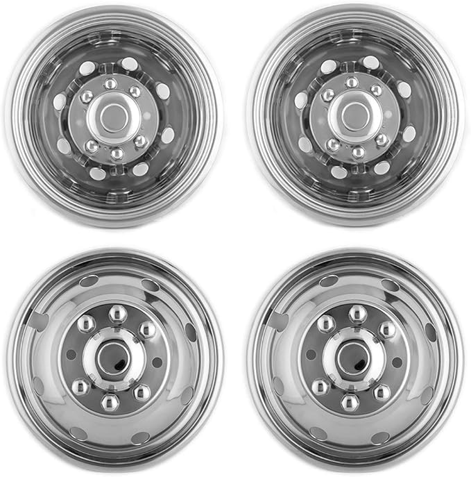 4pcs 16" Polished Stainless Steel Dually Wheel Simulators, Nice Looking Bolt On 8 Lug 8 Hand Hole Hubcaps Fit for 1974-1998 Ford F350;1992-2021 E350/E450; 1974-1999 Dodge Ram 3500 6F80
