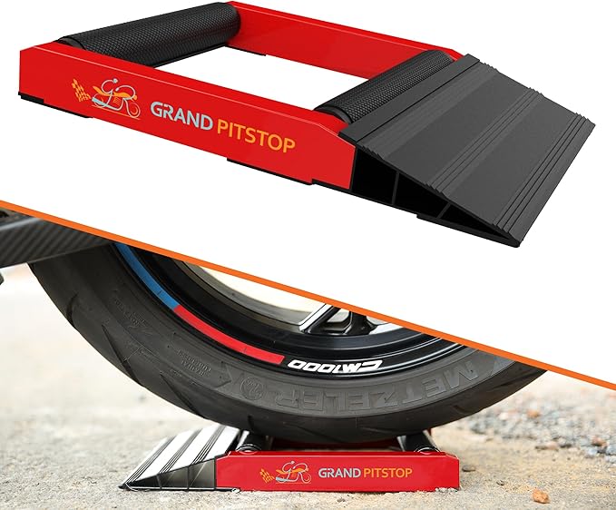 GRAND PITSTOP Motorcycle Roller Wheel Cleaning Stand - Paddock Stand Replacement - Wheel Roller Stand with Ramp Support for tire Cleaning & Chain Lubrication - (Bikes < 600 lb)