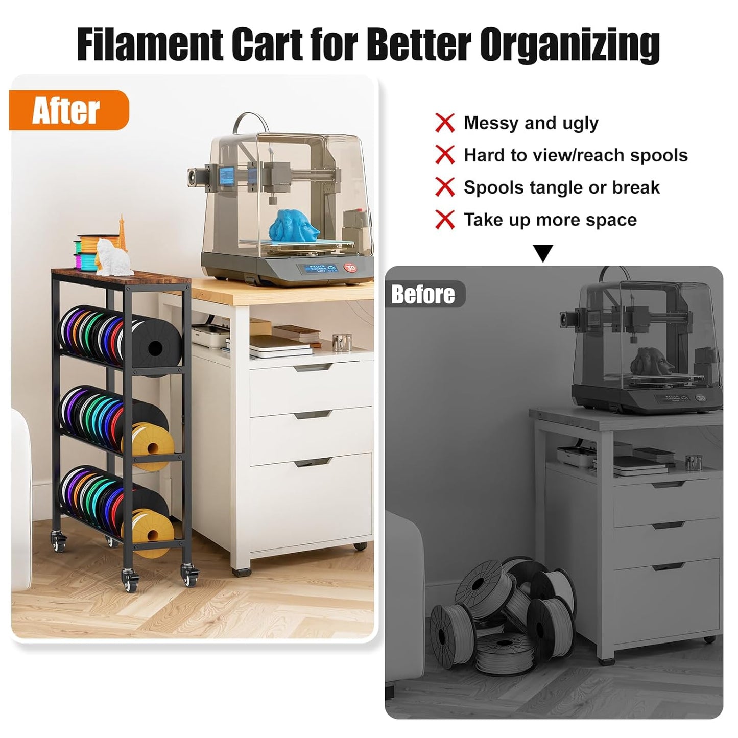 3D Printer Filament Rack Shelf, 4-Tier Filament Storage Cart with Storage Board, Metal Racks for Storage PLA/TPU/ASA/Nylon Filament, 3D Printer Accessories for Workshop Garage 3D Office Storage