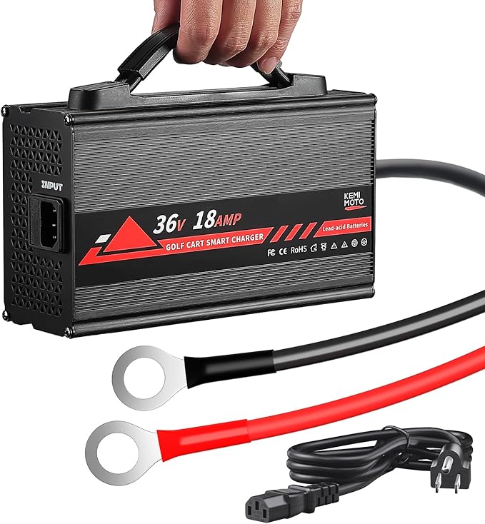 KEMIMOTO Onboard 36V Golf Cart Charger with Universal Fit, 18A Golf Cart Battery Charger, Overcharge Protection, BMS, Full in 4-6H, Trickle Charge, 16 ft, D-Plug, for Lead Acid Battery