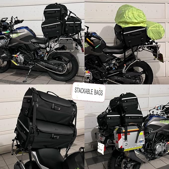 Niche Stackable Tail Bag, Three sizes, Motorcycle Rear Seat Bag with Waterproof Rain Cover, Motorbike Travel Luggage, Zipper closure, Large Capacity-22L