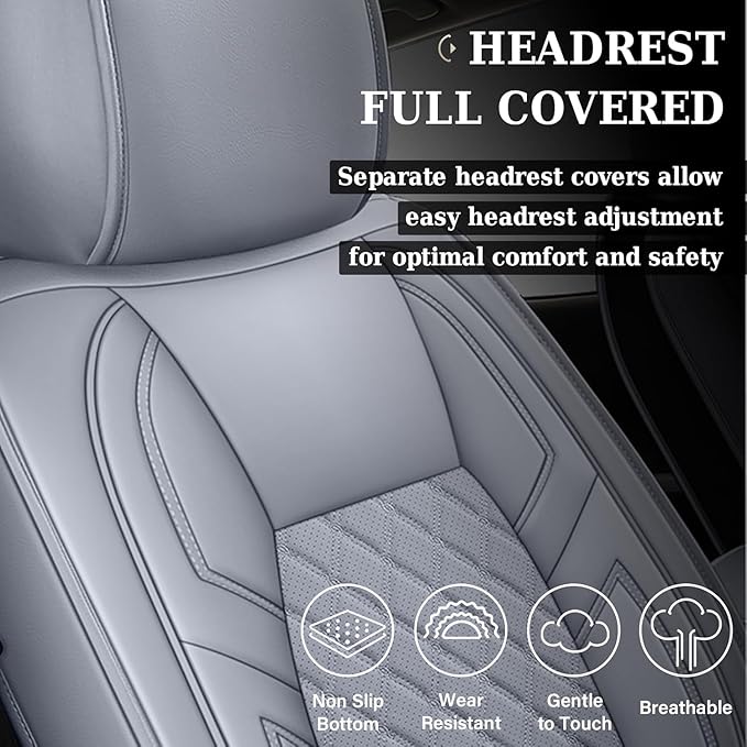 Coverado Tundra Seat Covers, Back Leather Car Seat Covers for Trucks, Automotive Seat Covers Protector Custom Fit 2007-2021 Toyota Tundra(Rear Seat Cover/Gray)