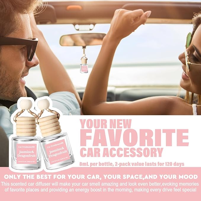 C Classy Car Air Freshener Hanging 2 Pack, Jasmine Essential Oil Diffuser for Cars, Long-Lasting Fragrance, Cute Car Accessories, C ar Fresheners for Women & Men Gift, Made in USA