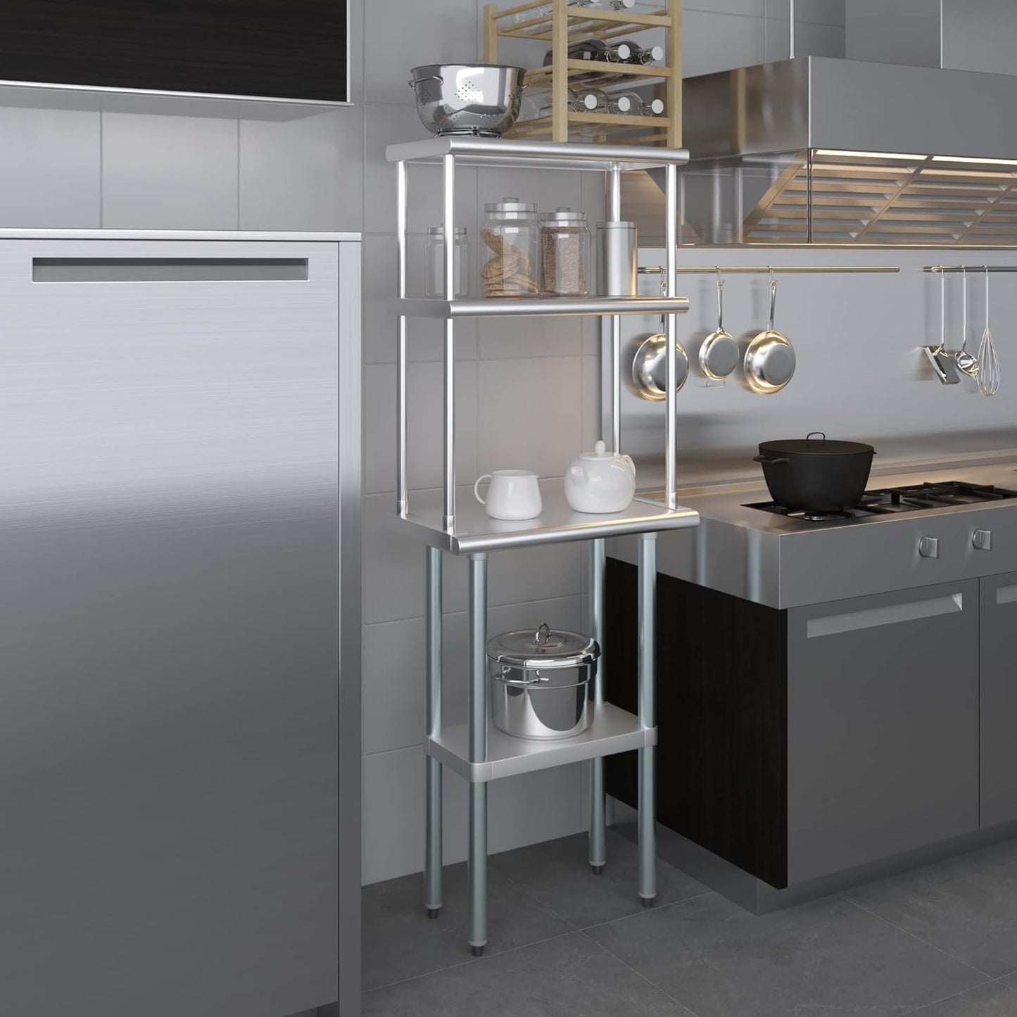 Amgood Stainless Steel Work Table Double Tier Overshelf | NSF (14" x 24" Work Table + 12" Overshelf)