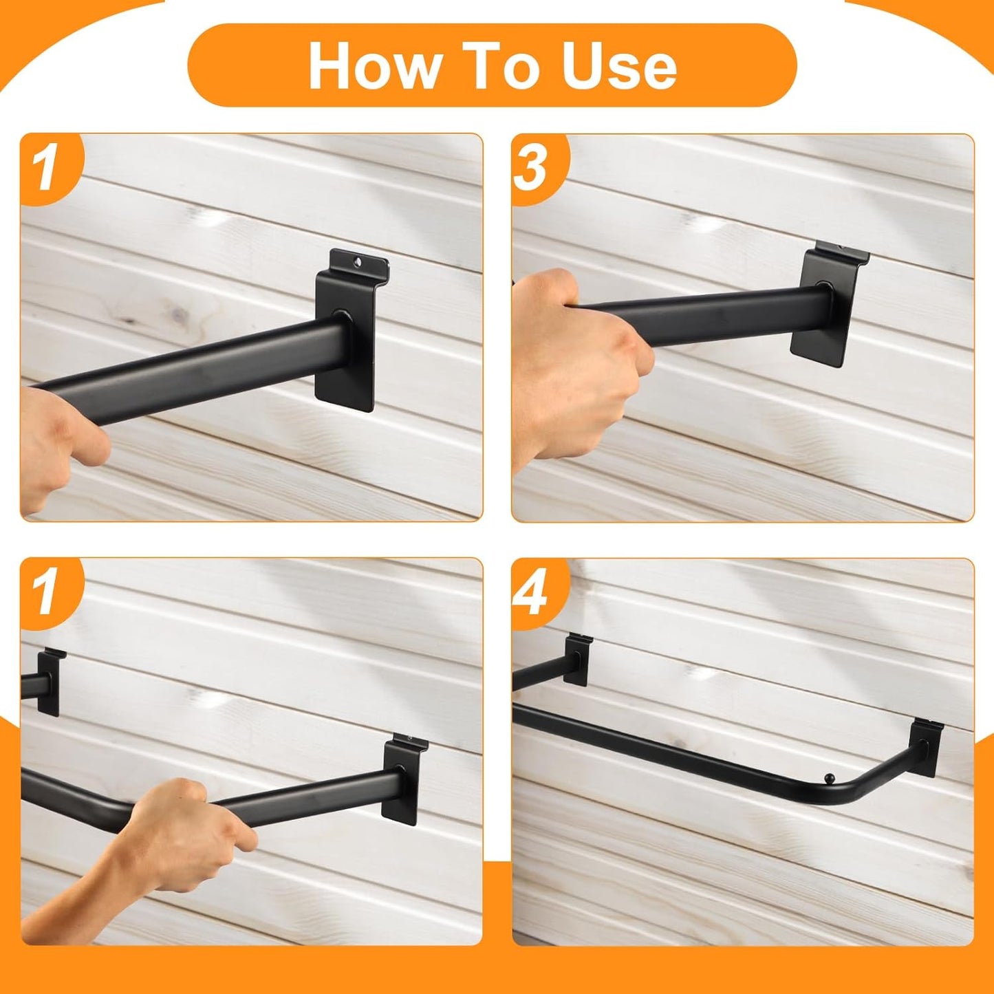 Polmart Slatwall Steel U-Shape Hanger Rail, 4-Pack
