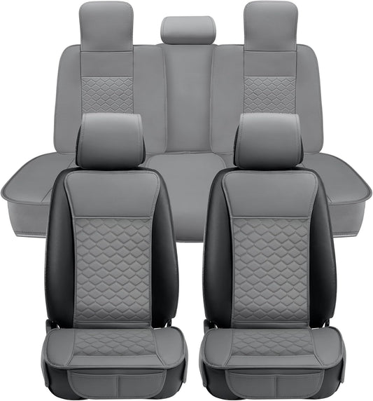 Elantrip Car Seat Cover Full Set Leather Car Seat Protector Universal fit for Most Cars SUVs and Trucks Water Proof Front and Rear Seat Protector Gray