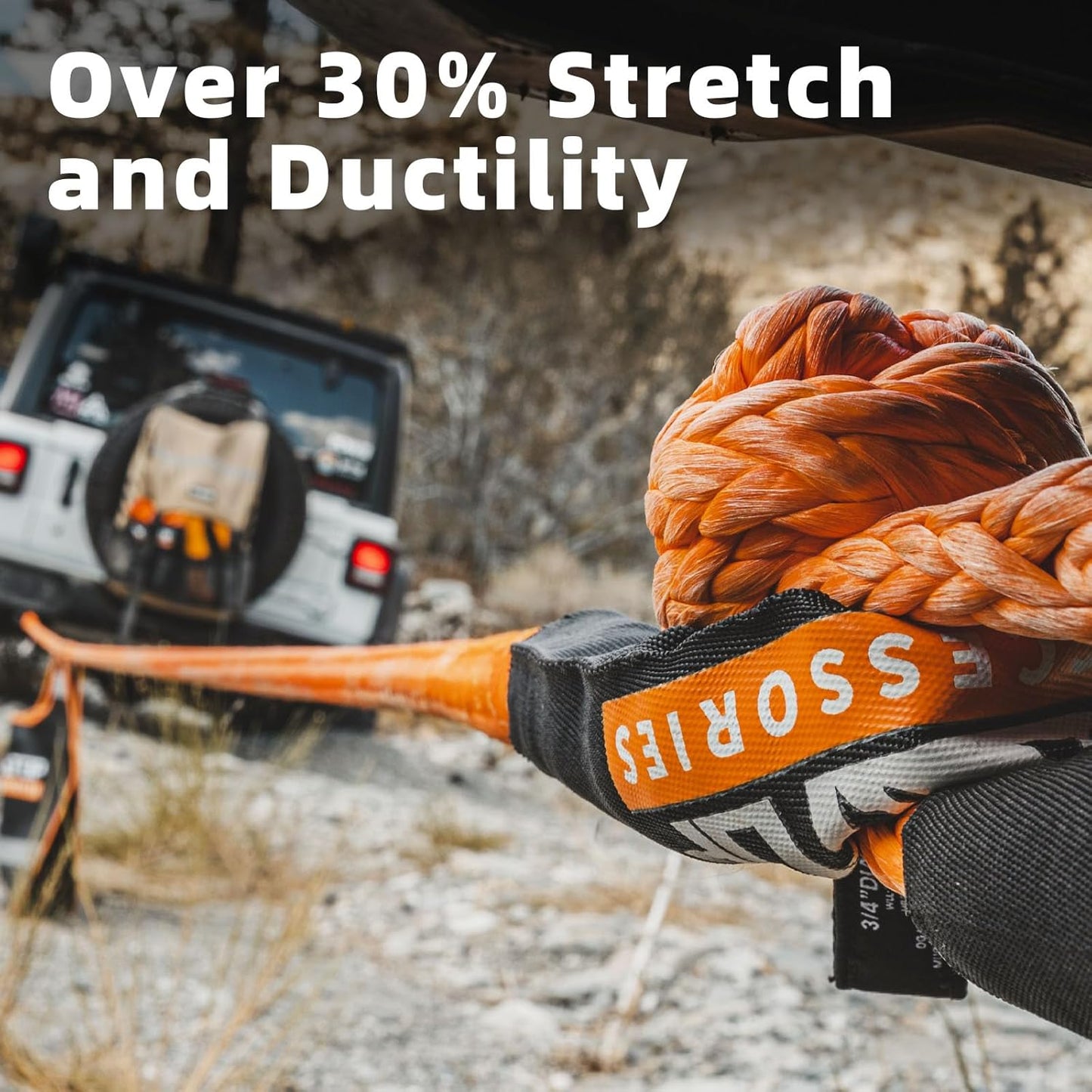 ALL-TOP Kinetic Recovery Rope Kit w/ 2 Soft Shackles, 48000Lbs, 1in x 30ft, Heavy Duty 30+% Elasticity, 16000Lbs Work Load Limit