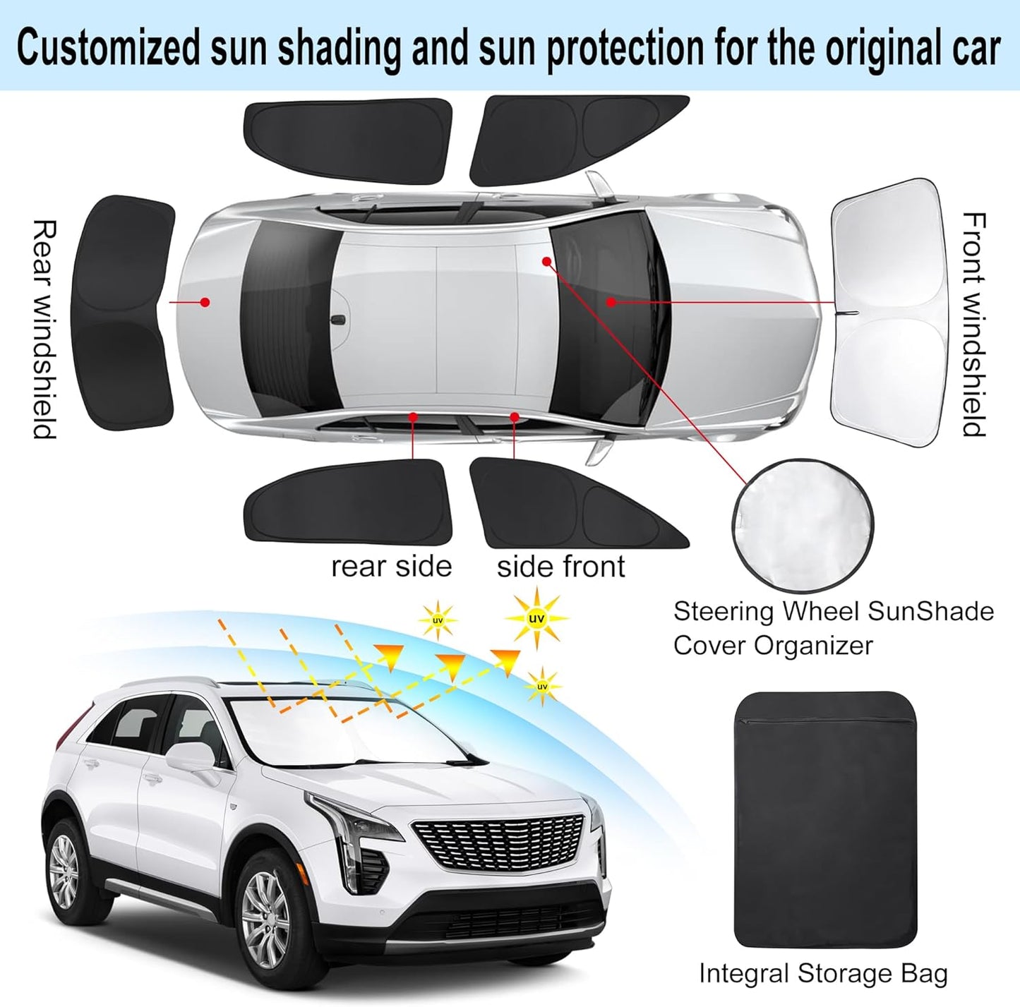 TINGLU Window Shades for Cadillac XT4 2019-2024 2025 Accessories Car Side Full Windows Windshield Sun Shade Sun UV Rays & Privacy Protection for Camping,Napping,and Relaxing 6PCS
