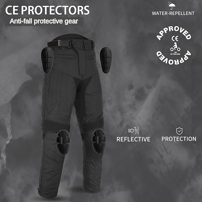 Men’s Waterproof Motorcycle Trousers – 600D Cordura Biker Pants with CE Armour, Thermal Lining & Reflective Panels