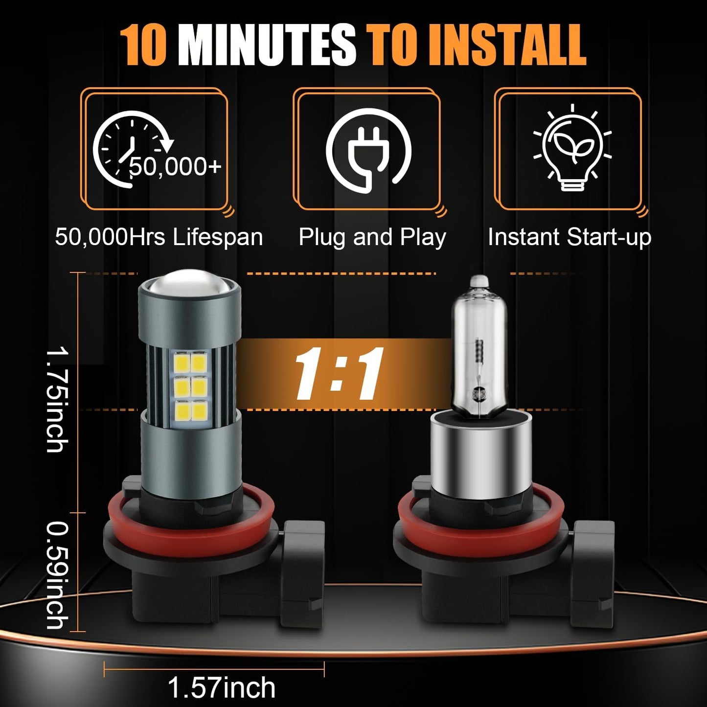 H11 LED Bulbs, H8 H16 Fog Light 6500K Cool White, Pack of 2