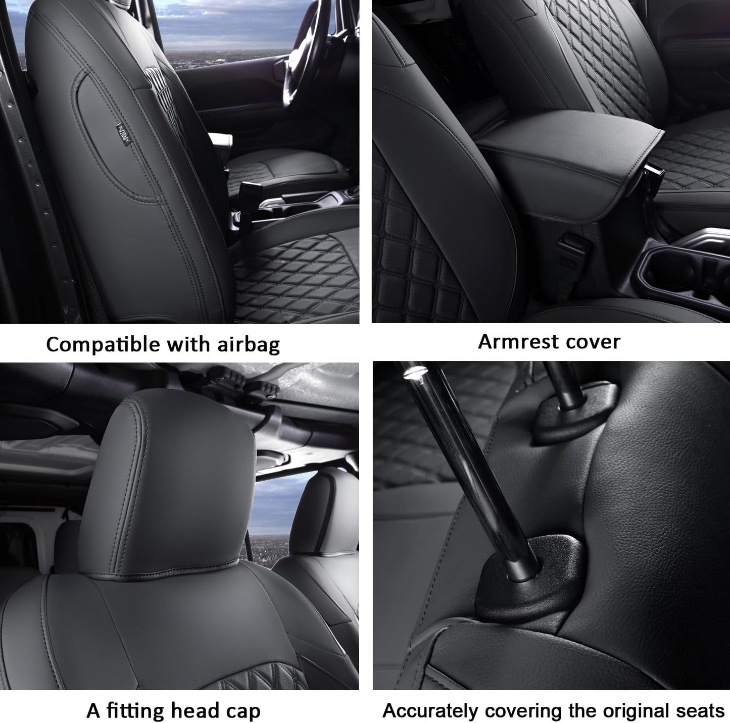 GIANT PANDA Customized Front Car Seat Covers for Jeep Wrangler 2/4 Door JL Sahara Sport Rubicon Unlimited Willys 4xe 2018 2019 2020 2021 2022 2023 2024 2025,Faux Leather - (Black)