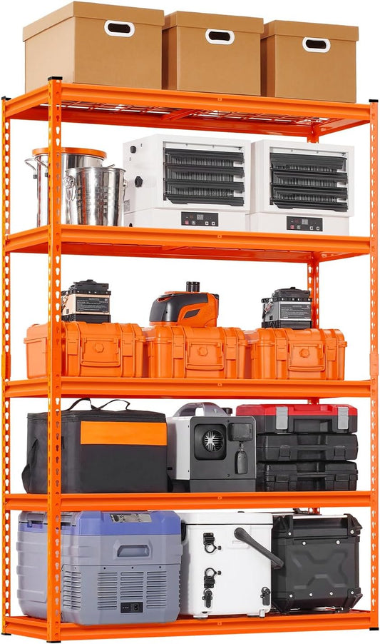 VEVOR Storage Shelves, 2500 lbs, 5 Tier Heavy Duty Garage Shelving, 18" D x 48" W x 72" H Adjustable Metal Shelves for Industrial Shelving Unit Utility Shelf, for Kitchen, Warehouse, Basement, Orange